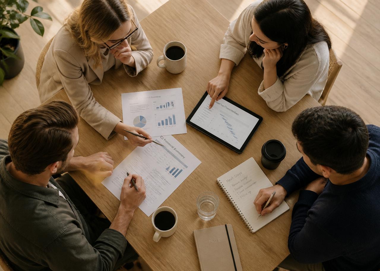 Equipo revisando indicadores del negocio